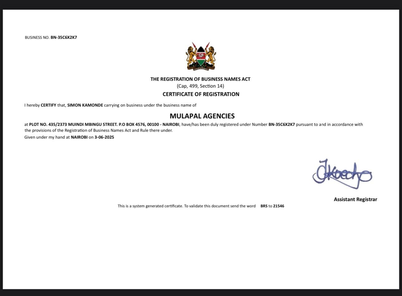 Mulapal Agencies: A Legally Registered and Trusted Business in Kenya (2025)