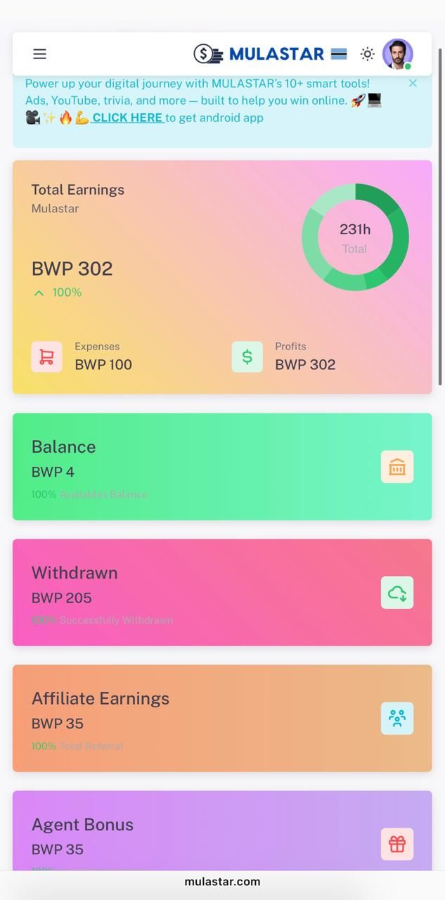 Mulastar Agencies Botswana: Earn BWP 200 Daily Online